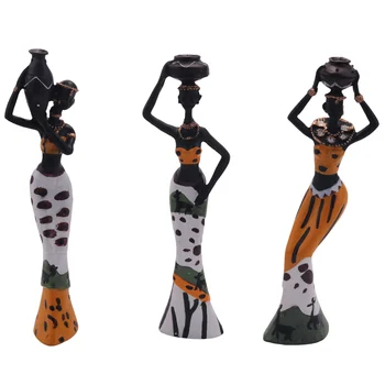 3шт Ретро-ваза, Статуэтка Африканской женщины, Экзотические Фигурки из смолы, Набор для украшения гостиной в отеле, украшения для рукоделия