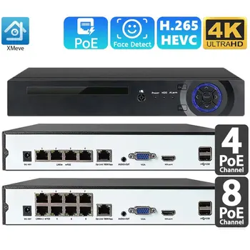 4K 8MP 4MP 5MP 1080P 4CH 8CH POE 4K NVR Onvif H.265 Аудиовыход Сетевой Видеомагнитофон Видеонаблюдения Для IP-Камеры 48V POE