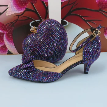 AB Crystal Rose, фиолетовая сумка для обуви, летние сандалии с острым носком, женские вечерние туфли с ремешком на щиколотке и пряжкой, Женские туфли на высоком каблуке