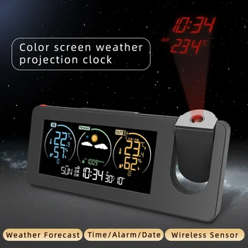 Беспроводная Цифровая Метеостанция С Датчиком Температуры В помещении и на открытом воздухе, Прогноз Погоды, Проекционные Часы Температуры И Влажности