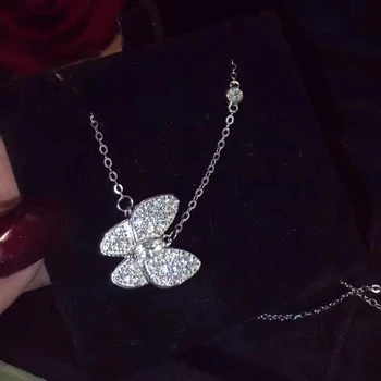 Брендовые ювелирные изделия из чистого серебра 925 Пробы Для женщин, комплект свадебных украшений с бабочками из цельного камня, Серьги, ожерелье, браслет, кольца 0