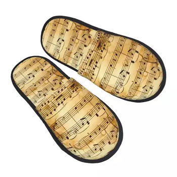 Винтажные домашние тапочки с музыкальными нотами, женские удобные тапочки с 3D-печатью из пены с эффектом памяти, спа-тапочки с музыкальными нотами