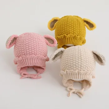 Детские шапочки для осени и зимы с защитой для ушей, из шерсти. Милые вязаные шапочки для мальчиков и девочек в стиле пуловеров.