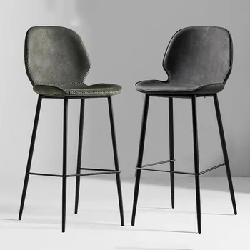 Дизайнерский Высокий барный стул С минималистичной кожаной спинкой, Удобный Современный стул в скандинавском стиле, Черная мебель для дома Barkrukken