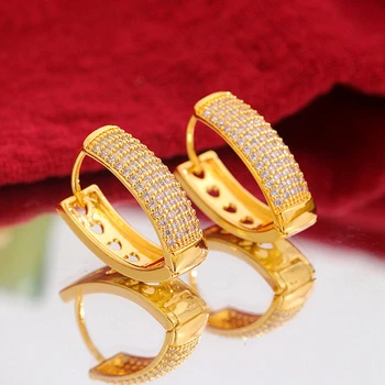Женские серьги-кольца v-образной формы, инкрустированные крошечными кристаллами из настоящего золота 18 карат, Модные серьги-хагги для девочек в подарок 0