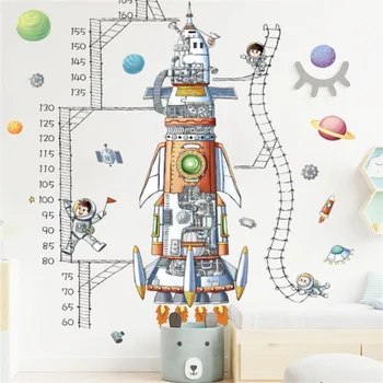Космическая ракета, линейка роста ребенка для детских комнат, наклейки на стены детского сада, Съемные измерения из ПВХ для художественных креативных обоев