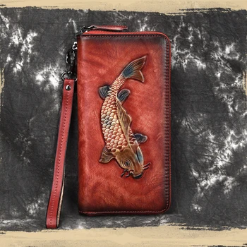 Красивый женский длинный кошелек, 100% натуральная высококачественная длинная сумочка с ремешком на запястье, модные женские кошельки, кошелек на молнии на одной стороне