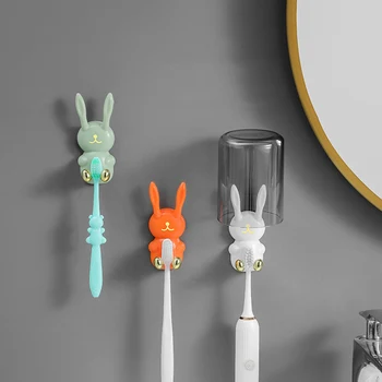 Креативный Мультяшный держатель зубной щетки в форме Кролика, Подстаканник для мытья Посуды, Настенный крючок для хранения в ванной, Органайзер, крючок без перфорации