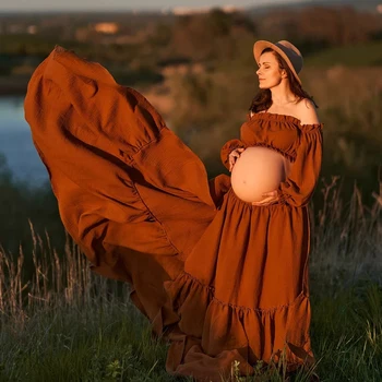 Льняное хлопчатобумажное платье в стиле бохо для фотосессии беременных Реквизит для фотосессии беременных женщин Удобные винтажные платья