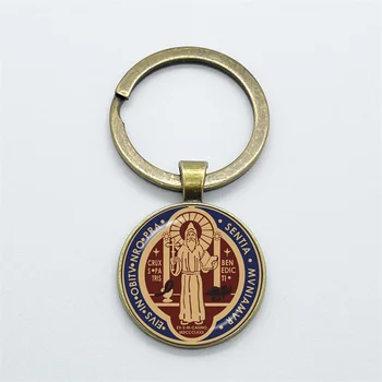 Модный брелок с медальоном Святого Бенедикта, католический стеклянный купол Сан-Бенито, брелок с кабошоном, ювелирные изделия, подарки 0
