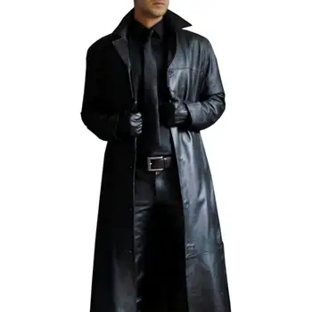 Мужское длинное пальто в готическом стиле в стиле панк, зимняя кожаная Длинная куртка, готическое пальто, Темный Рыцарь, крутая накидка, тренч, пальто