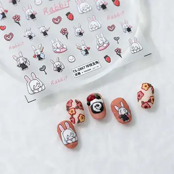 Наклейки для ногтей с кроликом, аксессуары для ногтей с мультяшным медведем, украшение для ногтей в виде фруктового сердечка, украшение для ногтей DIY Nail Art