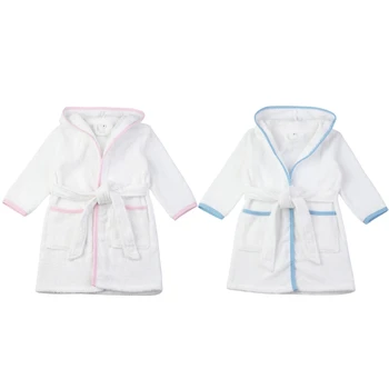 Оптовые Детские банные халаты из 100% хлопка, Белые махровые Детские халаты с поясом, Мягкая пижама с капюшоном, халат для девочек и мальчиков