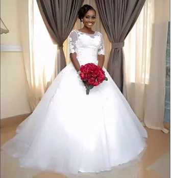 Плюс Размер Африканское Свадебное Платье 2023 С Короткими Рукавами И Аппликациями Vestido De Noiva Бальное Платье Свадебные Платья