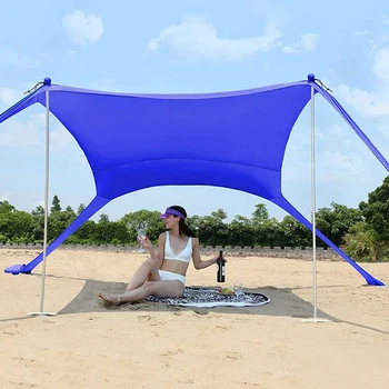 Пляжное укрытие от солнца Палатка с 4 алюминиевыми опорами Пляжный зонт от солнца с сумкой для переноски