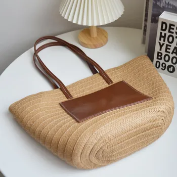 Пляжные сумки для покупок большой емкости, высококачественная плетеная из ротанга сумка через плечо, женские соломенные сумки, летняя дорожная сумка, корзина, кошелек 0