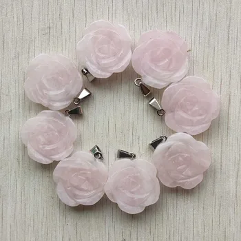 Романтический натуральный кварцевый камень розовые резные подвески в виде цветка розы, подвески для изготовления ювелирных изделий, 8 шт./лот, оптовая продажа, бесплатная доставка 0