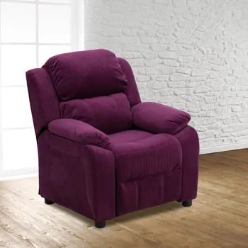 Роскошное детское кресло из современной фиолетовой микрофибры с подлокотниками для хранения