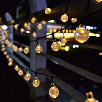 Солнечные гирлянды на открытом воздухе, 100 светодиодных хрустальных глобусов, водонепроницаемая Солнечная гирлянда, сказочный свет для сада, Рождественский декор в Рамадан