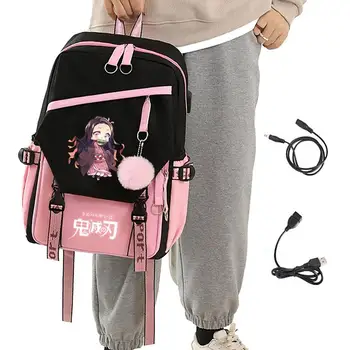 Сумка для ноутбука DemonSlayer с USB-портом для зарядки, студенческая школьная сумка, Детский рюкзак для путешествий, подарки детям на День рождения, школьная сумка из аниме