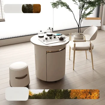 Чайный столик на балконе в кремовом стиле, бытовая каменная тарелка, передвижная тележка для чая с набором чайников