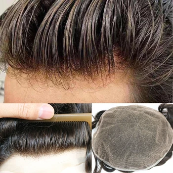 Швейцарский мужской парик из цельного кружева Европейского оттенка, настоящая индийская замена человеческих волос для мужчин, шиньон натурального черного цвета