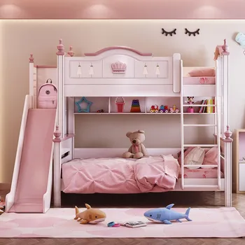 детская кровать современная розовая кровать принцессы детские двухъярусные кровати двуспальная мебель для спальни для девочек Деревянный американский стиль высокое качество