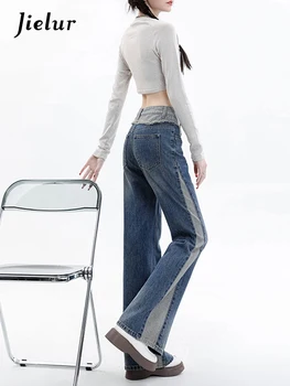 Женские джинсы Jielur винтажного цвета с высокой талией, шикарные джинсы из выстиранного хлопка, женская модная уличная одежда 1