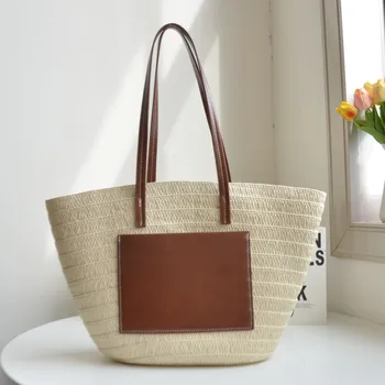 Пляжные сумки для покупок большой емкости, высококачественная плетеная из ротанга сумка через плечо, женские соломенные сумки, летняя дорожная сумка, корзина, кошелек 1