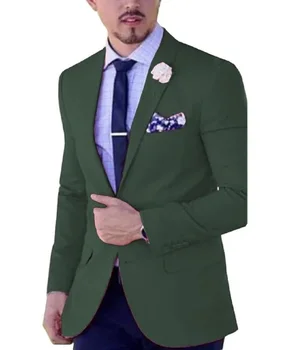Сшитые на заказ мужские костюмы, приталенный повседневный деловой блейзер с лацканами, смокинги жениха, серый, зеленый, цвета шампанского, бордовый для официальной свадьбы 1