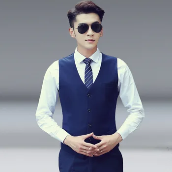 Высококачественные костюмы, жилет для мужчин, Корейская мода, Офисная Приталенная Серая куртка, жилеты, Повседневный Деловой Формальный Мужской жилет большого размера 2