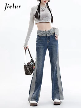 Женские джинсы Jielur винтажного цвета с высокой талией, шикарные джинсы из выстиранного хлопка, женская модная уличная одежда 2