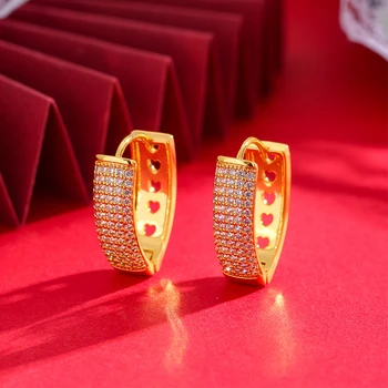 Женские серьги-кольца v-образной формы, инкрустированные крошечными кристаллами из настоящего золота 18 карат, Модные серьги-хагги для девочек в подарок 2