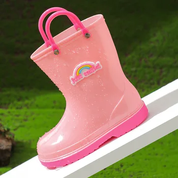 Новые переносные непромокаемые ботинки для мальчиков и девочек, детские нескользящие непромокаемые ботинки из ПВХ, водонепроницаемая водонепроницаемая обувь для студентов, резиновые сапоги 2