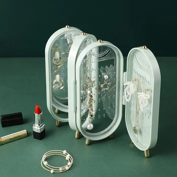 Ящик для хранения ювелирных изделий Бытовой настольный многофункциональный складной стеллаж для выставки ювелирных изделий Пылезащитный органайзер для серег и ожерелий 2