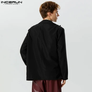 INCERUN Топы 2023, модный мужской однотонный блейзер в американском стиле, для отдыха, сексуальный костюм с распашным воротником и длинными рукавами, куртки S-5XL 3