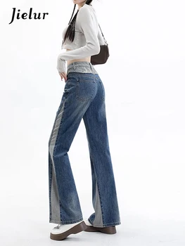 Женские джинсы Jielur винтажного цвета с высокой талией, шикарные джинсы из выстиранного хлопка, женская модная уличная одежда 3