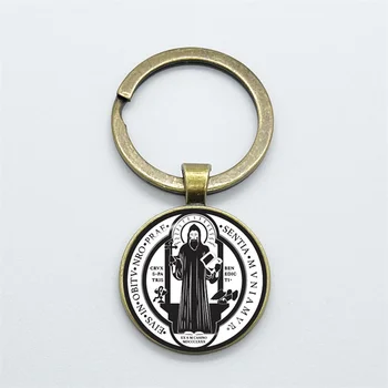 Модный брелок с медальоном Святого Бенедикта, католический стеклянный купол Сан-Бенито, брелок с кабошоном, ювелирные изделия, подарки 3
