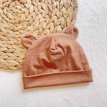 Прекрасная больничная шапочка для новорожденных, шапочка для недоношенных мальчиков и девочек, однотонная шапочка с медвежьими ушками, шапочки для новорожденных в подарок на весну-осень 3