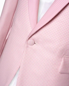 Розовые мужские костюмы в крошечную собачью клетку, сшитые на заказ, 2 предмета, блейзер, жилет на одной пуговице, деловой тонкий свадебный костюм для жениха, сшитый на заказ, плюс размер 3