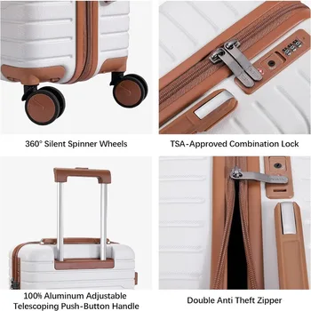 Ручная кладь FIGESTIN с вращающимися колесиками, легкий 20-дюймовый ручной чемодан для ручной клади с замком TSA (бежевый) 3