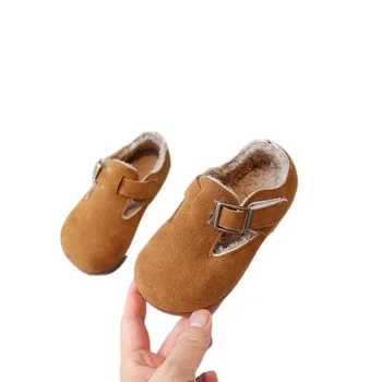 Детская хлопковая детская обувь в стиле ретро для мальчиков и девочек из матовой кожи в английском стиле, плюшевый хлопок 4