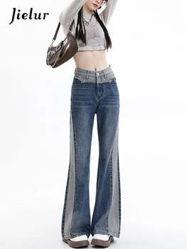 Женские джинсы Jielur винтажного цвета с высокой талией, шикарные джинсы из выстиранного хлопка, женская модная уличная одежда 4