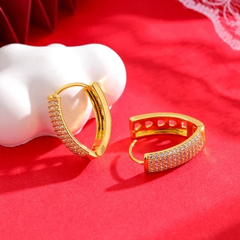 Женские серьги-кольца v-образной формы, инкрустированные крошечными кристаллами из настоящего золота 18 карат, Модные серьги-хагги для девочек в подарок 4