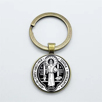 Модный брелок с медальоном Святого Бенедикта, католический стеклянный купол Сан-Бенито, брелок с кабошоном, ювелирные изделия, подарки 4