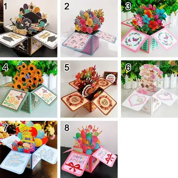 Подарок Учителю на День рождения, Свадьба Подруге, Роза/Лилия/ Подсолнух, Поздравительная открытка, Бумажные цветы, 3D Всплывающий букет 4