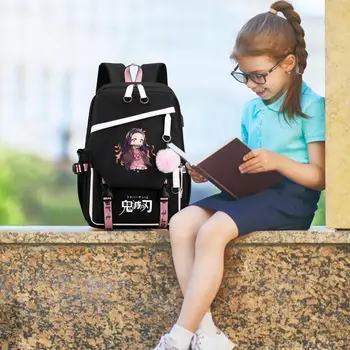 Сумка для ноутбука DemonSlayer с USB-портом для зарядки, студенческая школьная сумка, Детский рюкзак для путешествий, подарки детям на День рождения, школьная сумка из аниме 4
