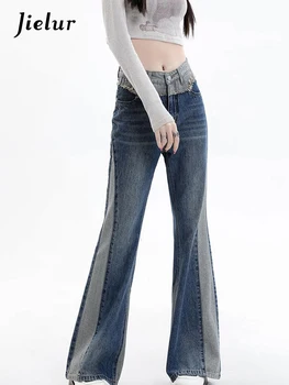 Женские джинсы Jielur винтажного цвета с высокой талией, шикарные джинсы из выстиранного хлопка, женская модная уличная одежда 5