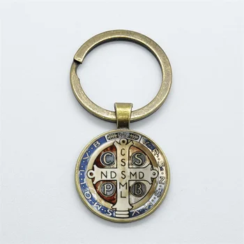 Модный брелок с медальоном Святого Бенедикта, католический стеклянный купол Сан-Бенито, брелок с кабошоном, ювелирные изделия, подарки 5