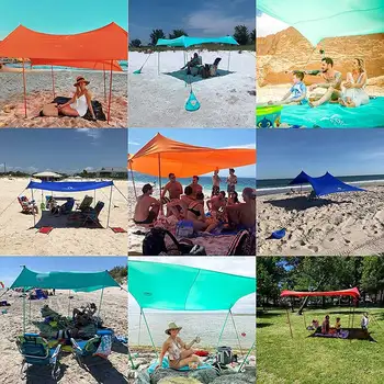 Пляжное укрытие от солнца Палатка с 4 алюминиевыми опорами Пляжный зонт от солнца с сумкой для переноски 5